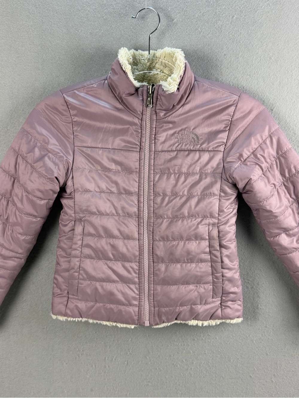 The North Face Girls XS 6 Reversible Mossbud Swirl Jacket Mauve Pink Fleece